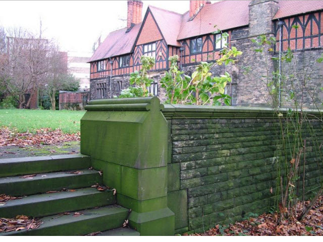 Wigan Hall Terrace walls and steps forming west boundary to garden.